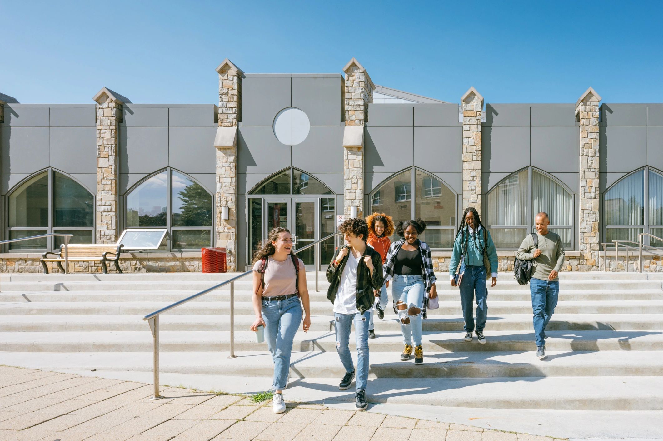 Students leaving a school building