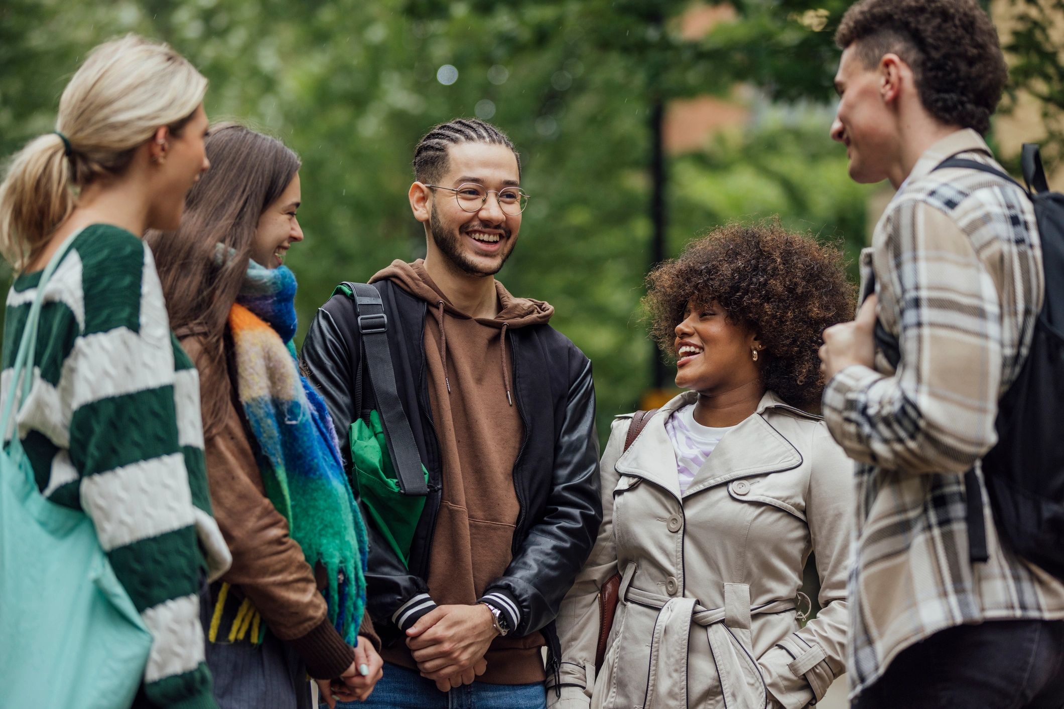 Students speaking together on campus